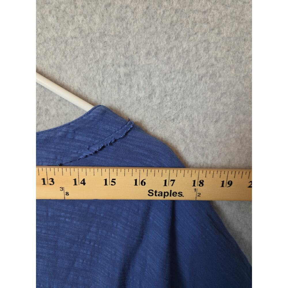 IRIDIUM Cotton Blue Lagenlook SS Frayed Seam Pocket Loose Fit Top Women's XL - Picture 10 of 12